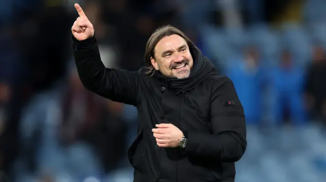 Leeds boss Daniel Farke celebrates the win against Middlesbrough