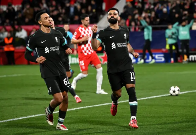 Mohamed Salah celebrates scoring