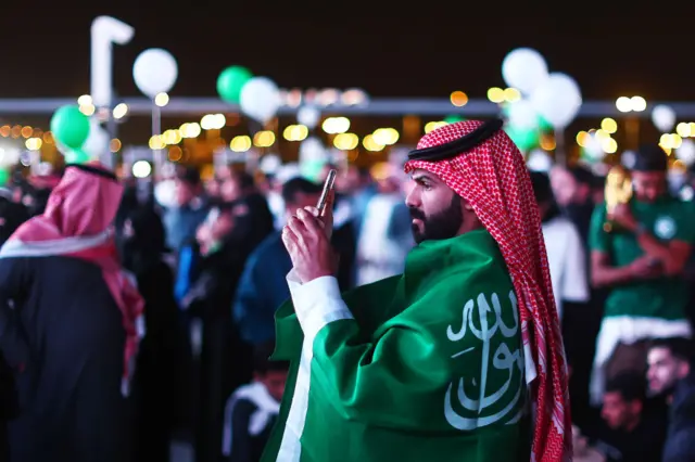 Fans in Riyadh celebrate on Wednesday