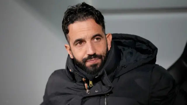 Ruben Amorim, Head Coach of Manchester United, looks on