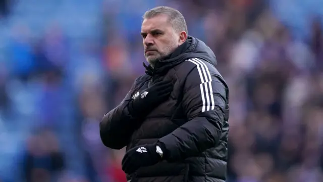 Ange Postecoglou recognises Celtic fans at Ibrox Stadium