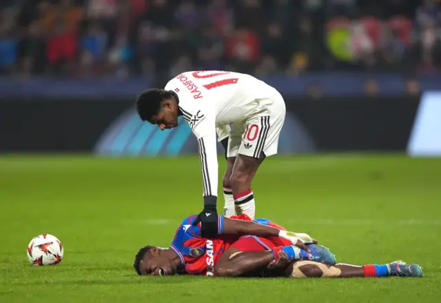 Rashford comforts an opponent after a bad tackle