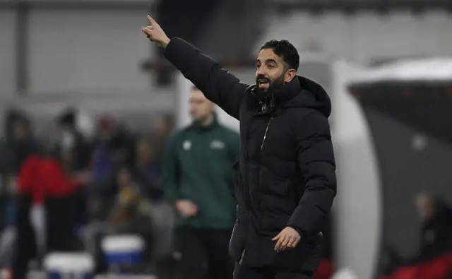 Amorim shouts and points instructions from the sideline