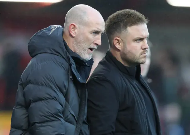 Gary Haveron and Nathan Rooney on the sidelines together as Larne play