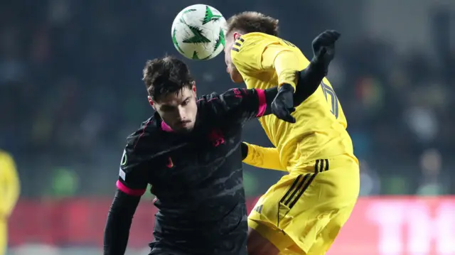 Chelsea's Pedro Neto in action with FC Astana's Yan Vorogovskiy