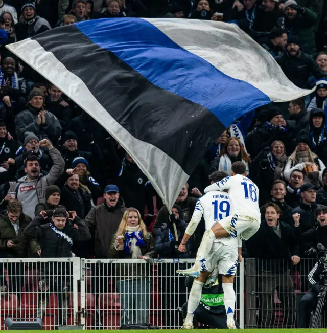 Copenhagen's Amin Chiakha celebrates as he scores to make it 1-0