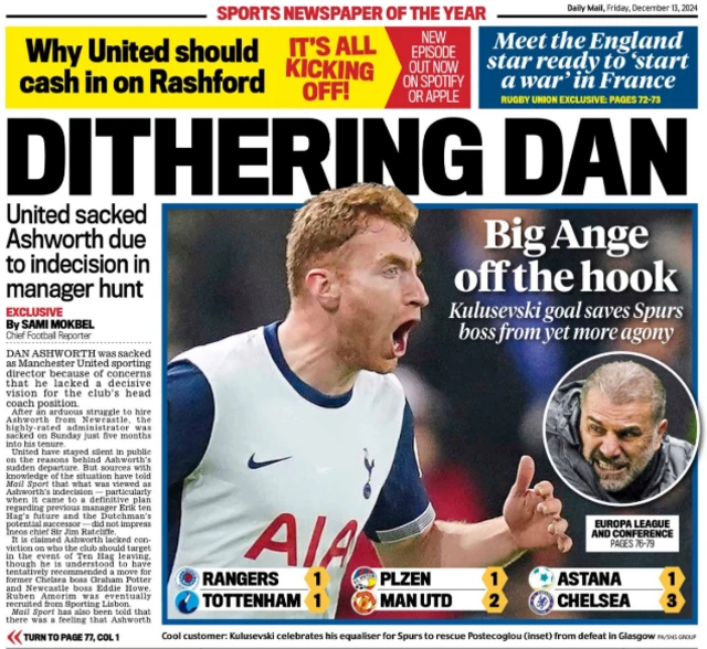 The back page of Friday's Daily Mail