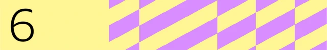 A yellow banner graphic with the number "6" on the left and a purple geometric design on the right