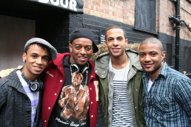 JLS in a 2009 picture. From left to right they are Aston Merrygold, Oritsé Williams, Marvin Humes and JB Gill;