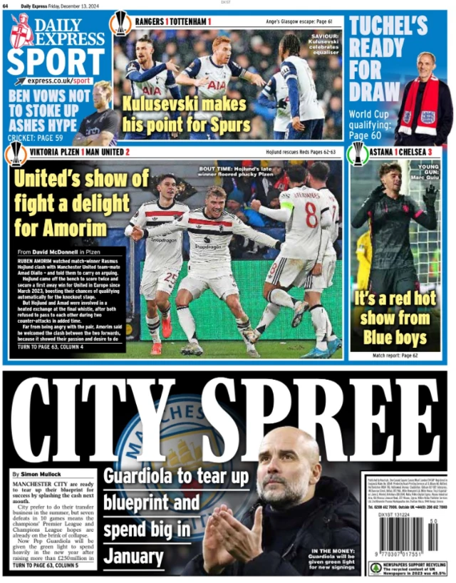 The back page of Friday's Daily Express