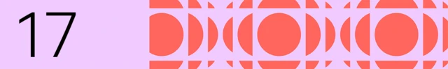 A pink banner with the number 17 and a red geometric pattern on the right