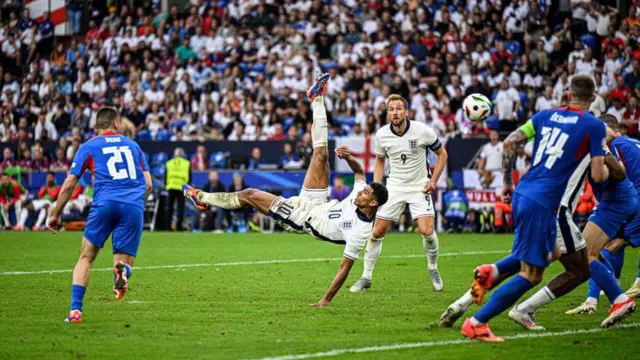 Jude Bellingham scores a bicycle kick against Slovakia at Euro 2024