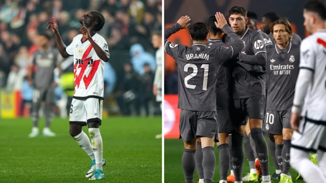 Abdul Mumin (left), Real Madrid celebrate (right)