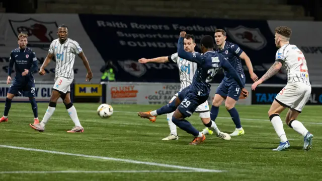 Cody David scores for Raith Rovers against Dunfermline Athletic