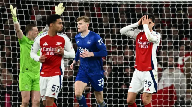 Arsenal's Kai Havertz reacts after missing a chance to score