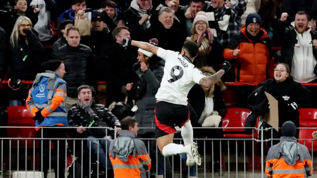 Fulham's Rodrigo Muniz celebrates scoring their second goal