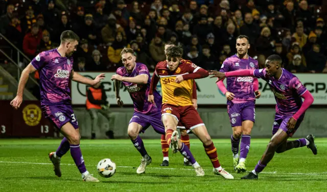 Tom Sparrow scores for Motherwell against Dundee United