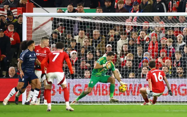 Emi Martinez pulls off an incredible save against Nottingham Forest