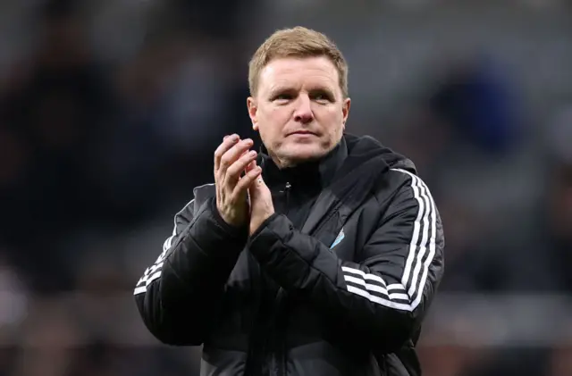 Eddie Howe, Manager of Newcastle United, shows appreciation to the fans