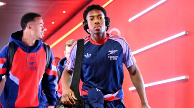 Myles Lewis-Skelly of Arsenal arrives at the stadium