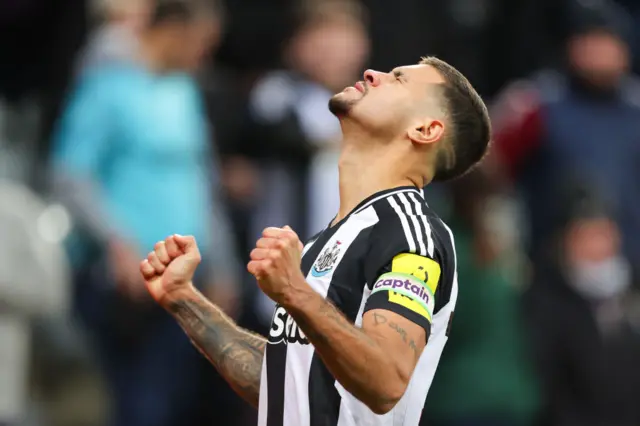 Bruno Guimaraes of Newcastle United celebrates after scoring