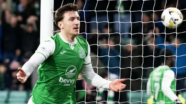 Josh Campbell celebrates after scoring for Hibernian against Ross County