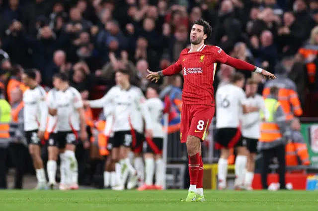 Dominik Szoboszklai of Liverpool reacts