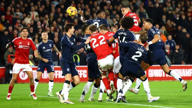 Nottingham Forest's Murillo heads at goal