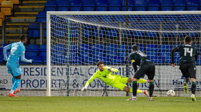 Roland Idowu scores a penalty for St Mirren against St Johnstone