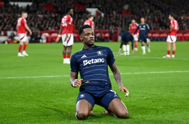 Jhon Duran celebrates after scoring against Nottingham Forest