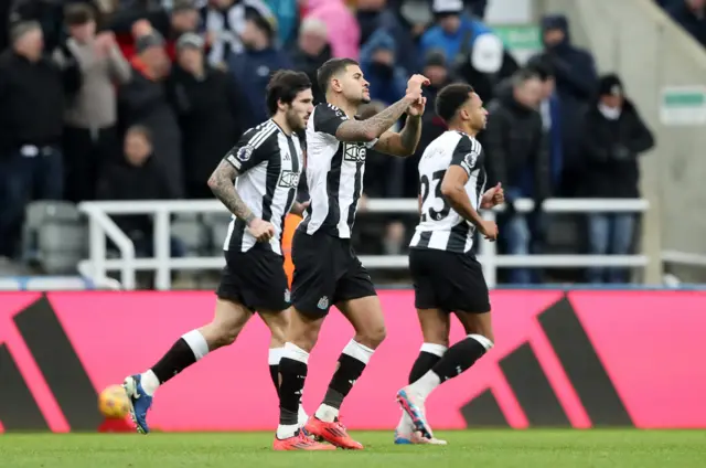 Newcastle United's Bruno Guimaraes celebrates scoring their second goal