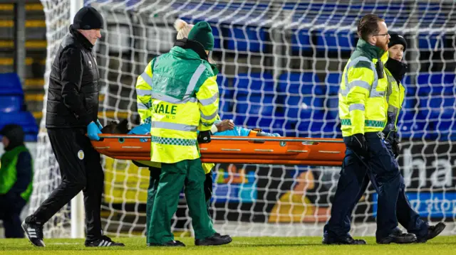 St Mirren defender Richard Taylor is taken off the field on a stretcher