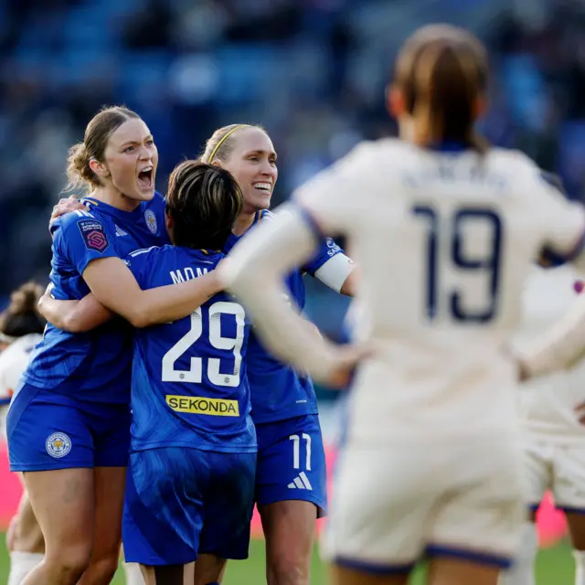 Leicester players celebrate at full time