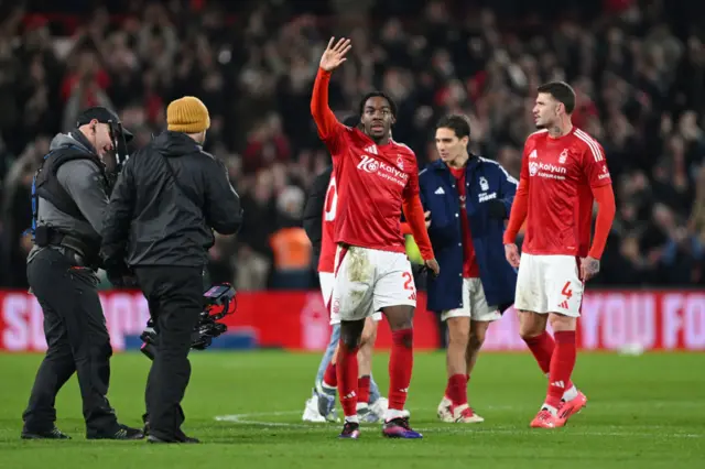 Anthony Elanga waves to fans after full-time