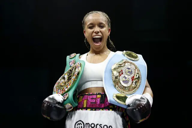 Natasha Jonas celebrates her win