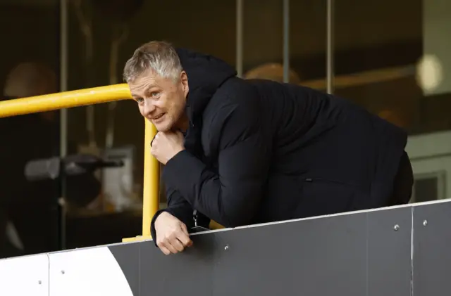 Ole Gunnar Solskjaer in the stands before the Premier League match at Molineux Stadium.