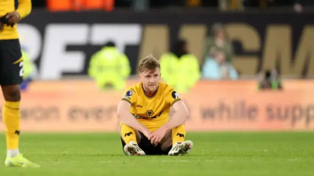 Tommy Doyle of Wolverhampton Wanderers looks dejected after the team's defeat