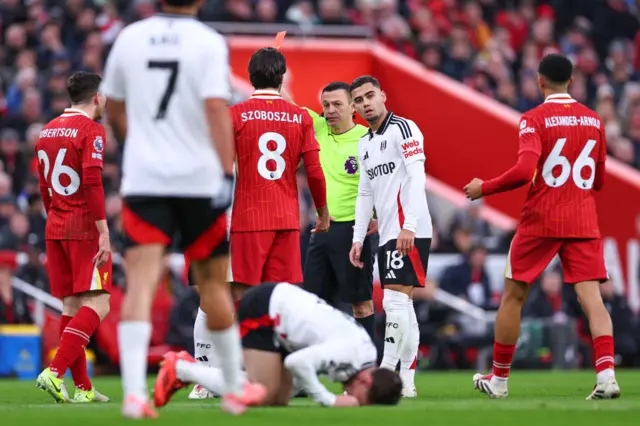 Andrew Robertson of Liverpool is sent off