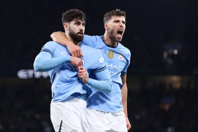 Josko Gvardiol of Manchester City celebrates after scoring their side's first goal