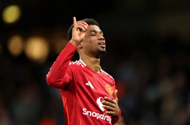 Amad Diallo of Manchester United celebrates scoring his team's second goal