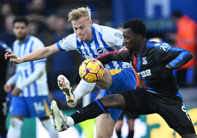 Brighton & Hove Albion's Jan Paul van Hecke in action with Crystal Palace's Eddie Nketiah