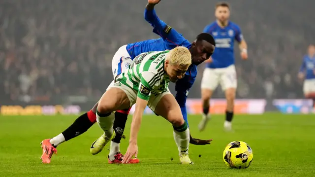 Rangers' Mohamed Diomande closes down Celtic's Daizen Maeda