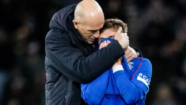 Rangers boss Philippe Clement consoles Ridvan Yilmaz after his shoot-out miss