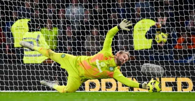 Kasper Schmeichel saves from Ridvan Yilmaz