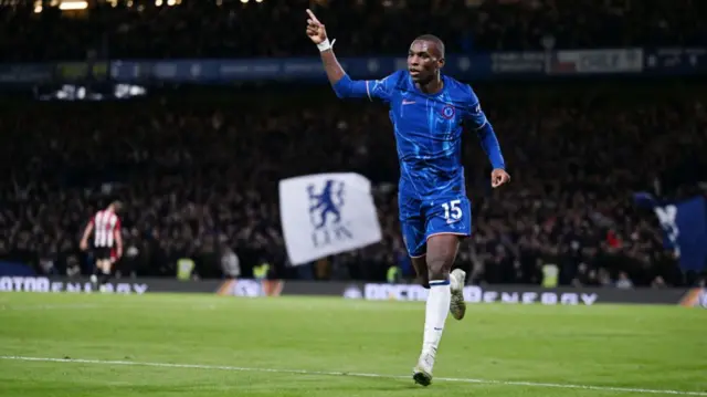 Nicolas Jackson of Chelsea celebrates scoring his team's second goal