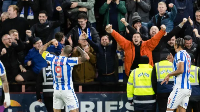 Kilmarnock's Kyle Vassell celebrates after scoring to make it 2-1 during a William Hill Premiership match between Heart of Midlothian and Kilmarnock at Tynecastle Park