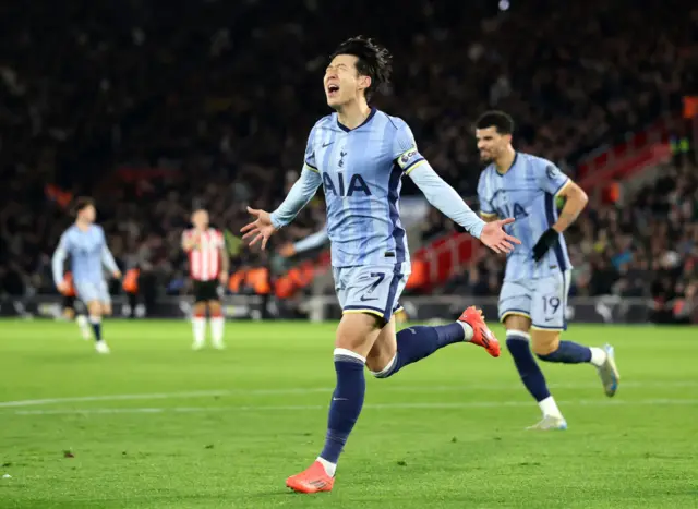 Son Heung-Min of Tottenham Hotspur celebrates scoring