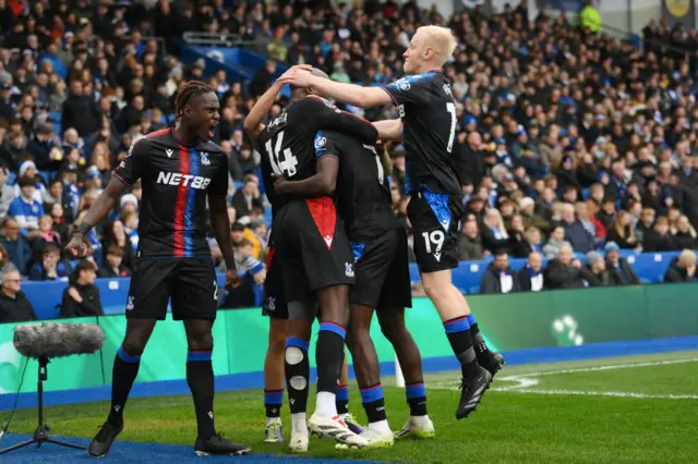 Ismaila Sarr of Crystal Palace celebrates scoring his team's second goal with teammates