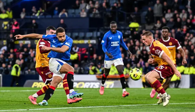 Cyriel Dessers levels for Rangers against Hampden