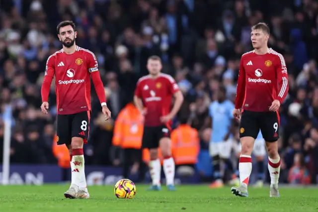 Bruno Fernandes of Manchester United reacts after conceding the opening goal